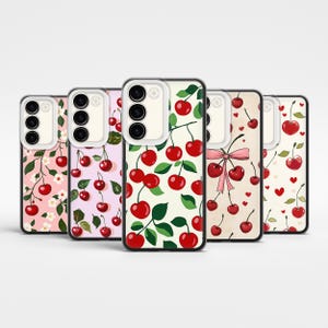 blooming cherry Phone Case PMini Cherries Pink Bow cover for iPhone 16 Pro Max 15, 14 Plus, 13 mini Samsung S25 Ultra, S24Fe, S23Fe A56