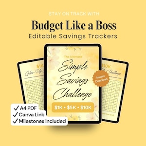 Money Saving Tracker Printable Pack 1K 5K 10K Savings Challenge Tracker Budget Planner Editable Canva Template Instant Download