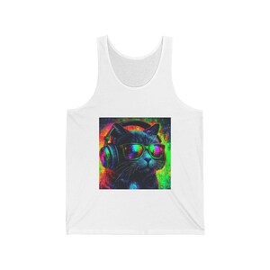 Tank Top, Cat in Sunglasses Neon Background, Cat Lover Gift, Unisex Tank, Summer Shirt, Beach Apparel