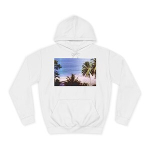 Beach Scene Unisex College Hoodie, Summer Vacation Sweatshirt, Ocean Sunset Hoodie, Coastal Vibes Hoodie, Beach Lover Gift, Relaxing Beach