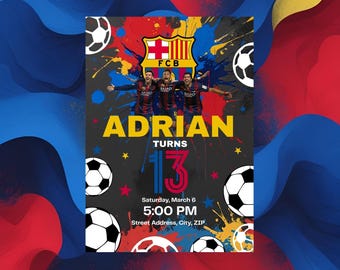Messi Birthday Invitation: Barcelona Soccer Party, Editable Canva Template (Digital Download)