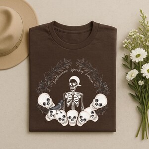 Skeleton and Skull Design Tee, Vintage Spooky Unisex Shirt, Punk Rock Halloween Apparel