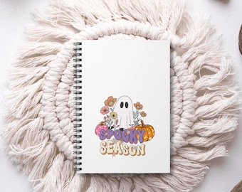 Spooky Season Ghost Spiral Notebook, Halloween Writing Journal