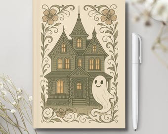 Vintage Halloween Haunted House Hardcover Journal, Matte Notebook for Writing, Planner