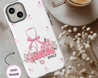Personalized Floral Stethoscope Nurse Phone Case: Impact Resistant, Wireless Charging