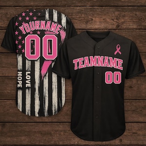 Custom Breast Cancer Awareness Baseball Jersey – Pink Ribbon Team Shirt with Name & Number