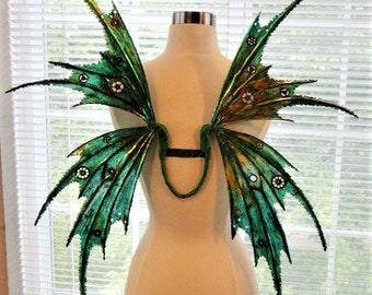 Steampunk Fairy Wings-Verde oliva iridiscente-Grande 32" x 28"-Tamaño adulto (hecho a pedido por solicitud)