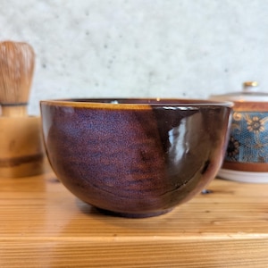 Handmade  Japanese Matcha Bowl – Mysterious Purple & Black with Orange Accent – Tea Ceremony  – Wabi Sabi Aesthetic
