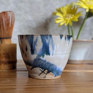 Handmade Japanese Matcha Bowl – Blue & White Ceramic – Tea Ceremony Pottery - Wabi Sabi Aesthetic
