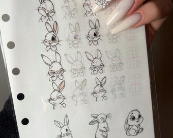 Bunny Sticker Page for Nail Art • Printable Rabbit Designs • Digital Download