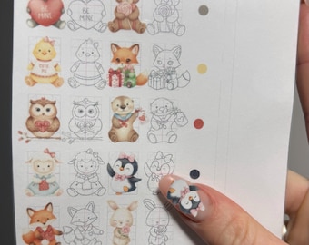 Valentine Cute Animals Sticker Page for Nail Art • Printable • Digital Download