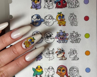 Kawaii Animals Sticker Page for Nail Art • Printable Cute Characters • Digital Download (PDF)