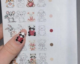 Valentine Animals Sticker Page for Nail Art • Printable • Digital Download