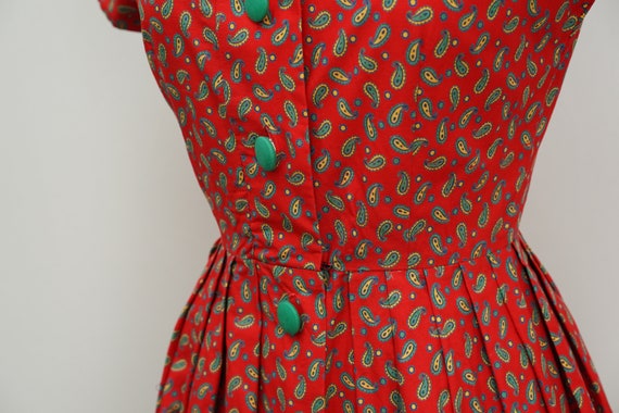 50s vintage cotton shirt dress vibrant red paisle… - image 9