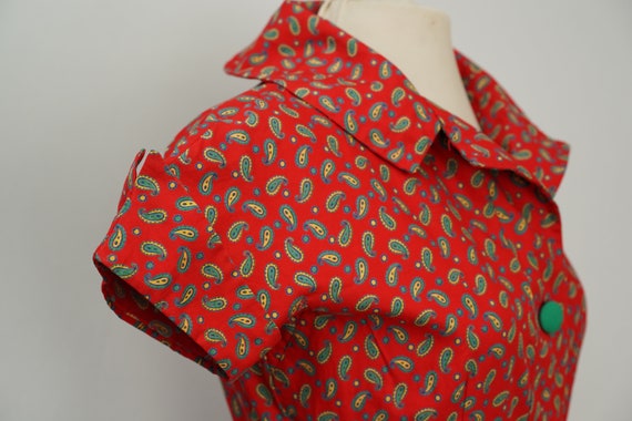 50s vintage cotton shirt dress vibrant red paisle… - image 7