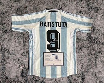 Gabriel Batistuta ASSINADO Argentina 1998 Home Jersey/Shirt - COA - 97/98 Retro
