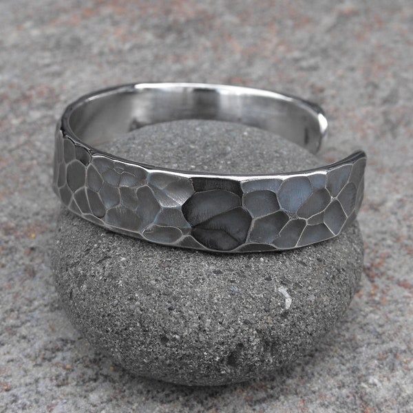 Hammered Cuff Bracelet, Hand Forged Jewelry, Stainless Steel, For a Wrist Size 7.5, J Garloff Design
