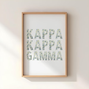 Kappa Kappa Gamma Floral Letters Print | Kappa Kappa Gamma Greek Wall Art | Sorority Gift | Big Little Reveal | Dorm Decor College Sorority