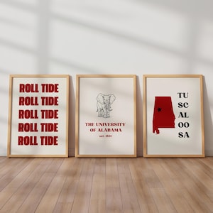 University of Alabama Wall Art Bundle | Crimson Tide Dorm Room Decor | College Printable Digital Download | Instant Download