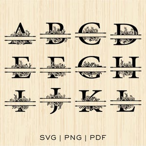 Floral Split Name Monogram SVG, PNG, PDF, Svg, Flower Alphabet Monogram Clipart, Editable Letter Clipart & Craft Supplies, Digital Bundle