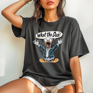 Maglietta "What tha Duck" - Maglietta con animale sarcastico dei cartoni animati - Maglietta grafica oversize con anatra urlante per adulti