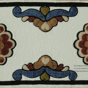 Wool applique pattern OR kit primitive folk art &quot;Jacobean Winter&quot; table runner rug felted wool fabric folk art stencil 25 1/2&quot; x 12 1/2&quot;