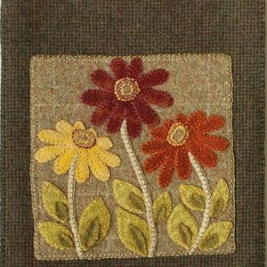 Apliques de lã PDF e-PATTERN &quot;Flores selvagens da pradaria&quot; tapeçaria de parede verão outono feltrado tingido à mão tapete gancho lã feltrada bloco colcha quilting