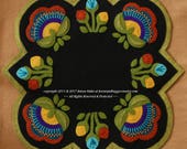 Wool applique PDF e-PATTERN quot Jacobean Round Square quot table topper runner embroidery pattern penny rug candle mat wool felt wool quilt block