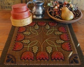 Wool applique KIT PATTERN table rug runner topper embroidery quot Farmhouse Folk Art quot wool quilt stencil hand dyed felted wool fabric