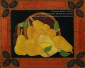 Wool applique PATTERN or KIT quot Bushel Basket of Pears quot from the series quot My Kitchen Garden quot hand dyed wool felted wool felt wool quilt block