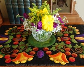 Wool applique PATTERN KIT table rug runner floral embroidery quot Jacobean Summer quot flowers wool stencil hand dyed felted wool fabric quilt block