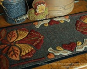 Wool applique PATTERN KIT embroidery quot Jacobean Autumn quot primitive table runner candle mat wool folk art stencil hand dyed wool fabric