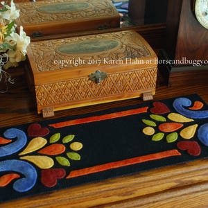 Wool applique KIT PATTERN 24&quot; x 8&quot; table runner &quot;Northern Lights&quot; Scandinavian folk art hand dyed felted rug hooking wool felt fabric