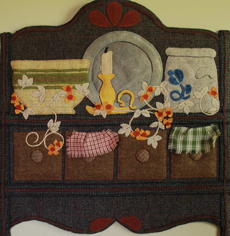 Wool Applique KIT PATTERN Primitive Shelf Crock country Etsy UK