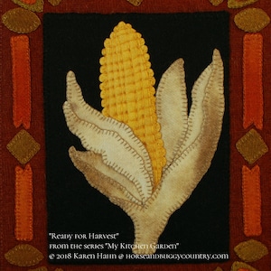 Wool applique PATTERN &/or KIT &quot;Ready for Harvest&quot; from the series &quot;My Kitchen Garden&quot; 11&quot; x 9&quot; wall hanging hand dyed felted wool fabric