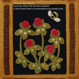Wool applique PDF e-PATTERN Firkin of Apples wall hanging from the series My Kitchen Garden hand dyed wool felted wool
