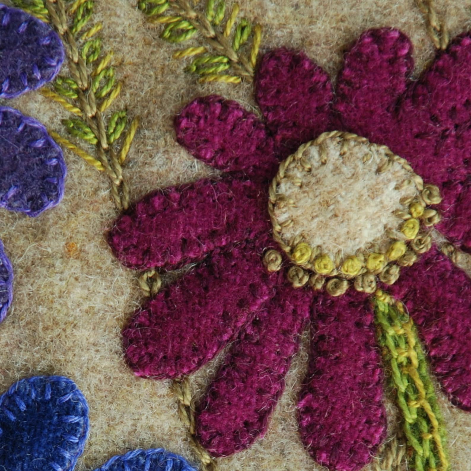 Wool applique KIT PATTERN flowers Purple on the Etsy