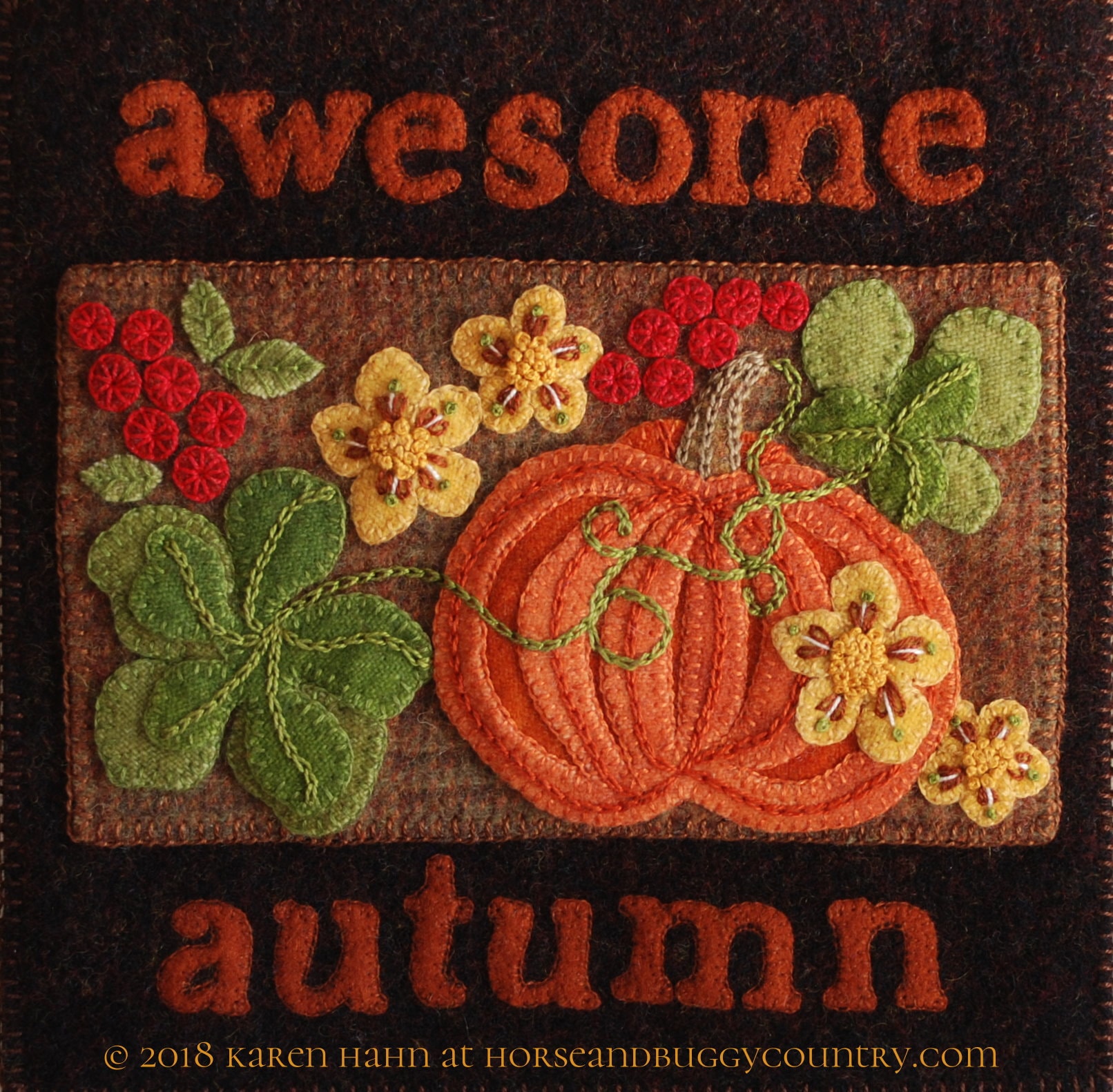 Wool Applique PATTERN KIT Embroidery jacobean Autumn 25 1/2 X 12