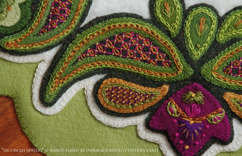 Wool applique PATTERN KIT Jacobean Spring table image 3
