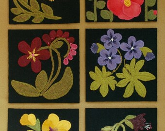Wool Applique PATTERN &/or KIT pine Cones 6x6 Block 1 of 24 four Seasons of  Flowers Wool Quilt Bed Runner Wall Hanging Felted Wool 