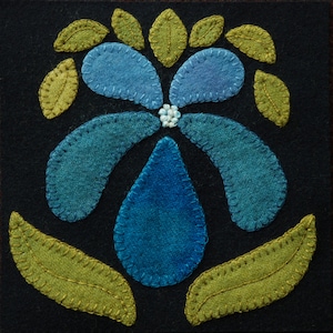 Wool applique PATTERN &/or KIT "Orchid" 6x6 block 1 of 24 in "Four Seasons of Flowers" wool quilt bed table runner wall hanging quilt