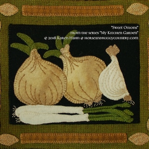 Wool applique PATTERN &/or KIT &quot;Sweet Onions&quot; from the series &quot;My Kitchen Garden&quot; hand dyed felted wool quilt hand applique wall hanging