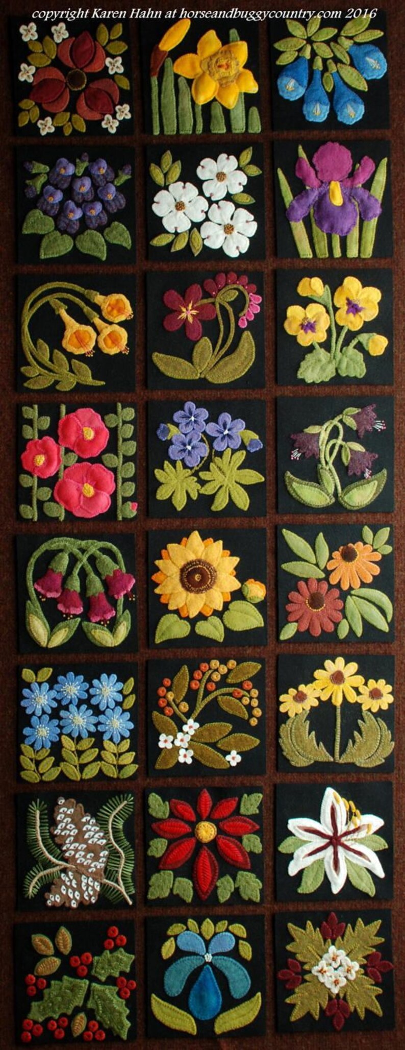 Wool Applique Patterns Kits for ALL 24 Floral Blocks for the Etsy