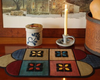Wool applique PATTERN "New England Farm House" table runner primitive penny rug folk art stencil Amish quilt block felted wool felt quilted