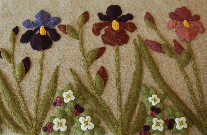 Wool Applique PATTERN KIT irises in the Etsy