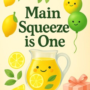 Main Squeeze is een verjaardagsuitnodiging. Leuke zomerverjaardagsuitnodiging. Citroenen, limonadekaart. Evite, gratis canvasbewerking