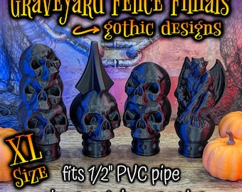 Haunted Graveyard Gothic Fence Finials - DIY Spooky Fun Halloween Displays and Haunts - Unfinished / Paint and Distress - Fits 1/2&quot; PVC