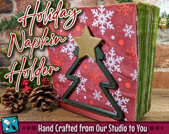 Festive Holiday Napkin Holder - Christmas Tree with Star - Xmas Dinner - Home Table Décor