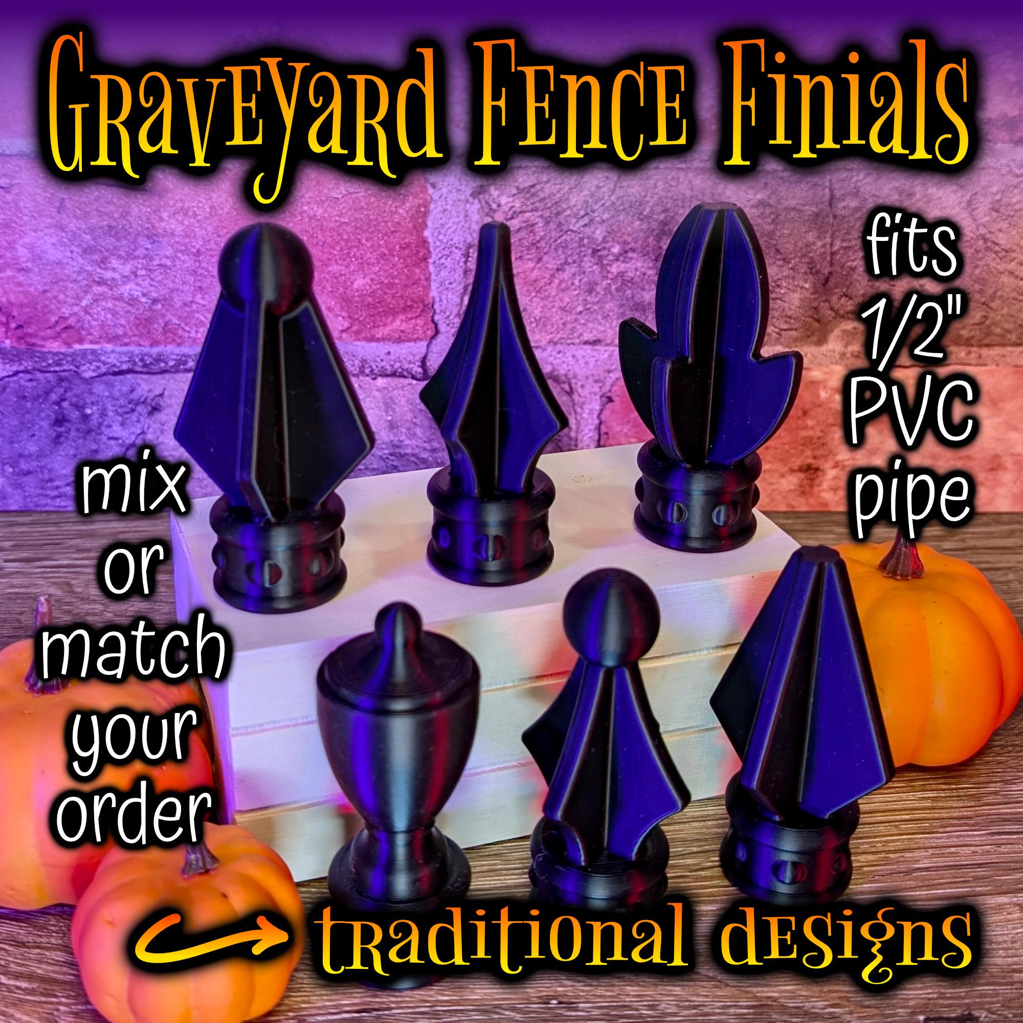 Haunted Graveyard Traditional Fence Finials - DIY Spooky Fun Halloween Displays and Haunts - Unfinished / Paint and Distress - Fits 1/2" PVC