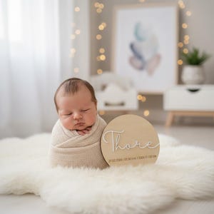 Personalized birth disc, wood & acrylic – baby name sign with birth details, newborn photo prop, baby gift, baby name tag